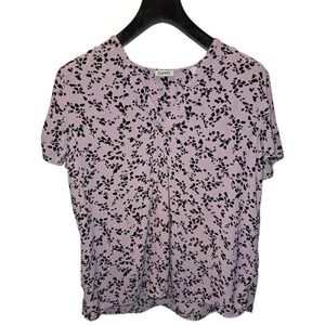Esprit Womens Purple Black Abstract Print V-Neck Short Sleeve Blouse Size L